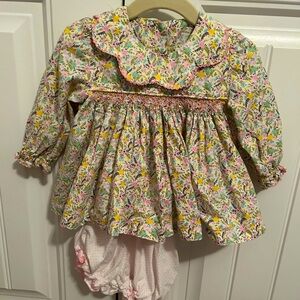 Stitchy Fish smocked baby girls set - 12 months